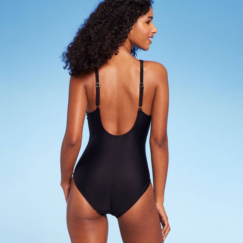 Women's V-Neck Scoop Back One Piece Swimsuit - Shade & Shore™ Black, 2 of 6