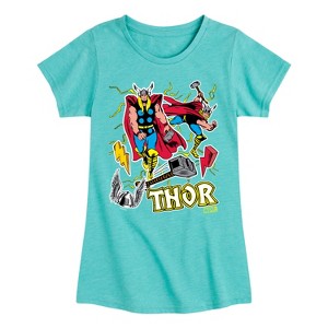 Girls' - Marvel - Thor Stickers Style Fitted Short Sleeve Graphic T-Shirt - 1 of 4
