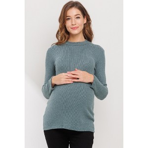 Hello Miz Women's Ribbed Long Sleeve Mock Neck Maternity Top - 1 of 4