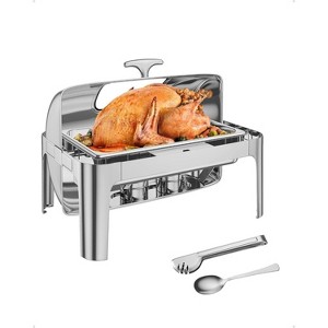 9QT Stainless Steel Rectangular Roll Top Chafing Dish Buffet Set, Includes 1 Full Size Pan, Visible Lid, for Catering, Weddings, Parties - 1 of 4