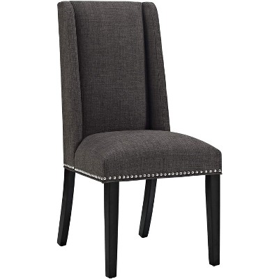 Elegant Baron High-Back Brown Leather Side Chair with Wood Frame