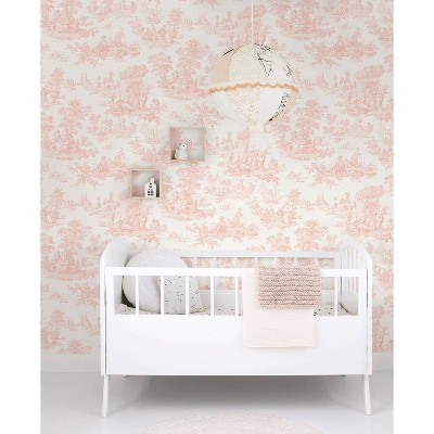 Blush Pink Vinyl Peel and Stick Wallpaper with French Countryside Design
