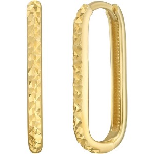 14k Yellow Gold 2mm Textured Rounded Rectangular Hoop Earrings - 1 of 4