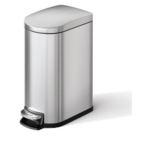 Step-On Stainless Steel Trash Can with Soft-Close Lid, 2.6 Gallon / 10L Slim Garbage Bin with Inner Bucket for Bathroom or Bedroom - 1 of 4