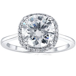 Pompeii3 2 1/2 Ct Diamond & Moissanite Cushion Halo Engagement Ring 14k White Gold - 1 of 4