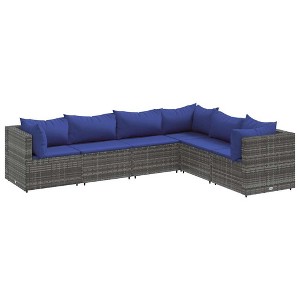 vidaXL 6-Piece Patio Lounge Set - Gray Poly Rattan - Cushions Included - Modular Design - Outdoor Furniture for Patio, Deck, Garden, Terrace - 1 of 4