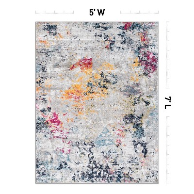 Modern Abstract Multicolor Synthetic 5' x 7' Area Rug