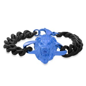 Steeltime Men's two tone black ip and stainless steel cuban link lion head bracelet. Color Options: Gold, Blue - 1 of 4