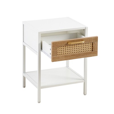Nightstand Set of 2 with Handmade Natural Drawer, Bedside, End, Rattan Side Table, Night Stand, with Open Storage, for Bedroom, Living Room