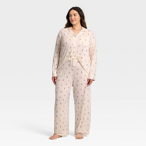 Women's Cloud Knit Modal Long Sleeve Notch Collar Top and Pants Pajama Set - Auden™ - 1 of 3
