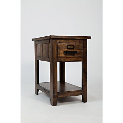 Cannon Valley Distressed Brown Acacia Wood Side Table with Storage
