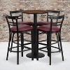 Flash Furniture 24'' Round Walnut Laminate Table Set with Round Base and 4 Two-Slat Ladder Back Metal Barstools - Burgundy Vinyl Seat - 2 of 2