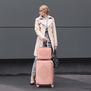 Karl Home 2 Piece Set ABS Trolley Cases striped Pattern Luggage (12in   20in) Black - 1 of 4