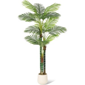 Palm Tree Fake Plant Golden Cane Palm Trees Large Artificial Plants Faux Plants for Living Room Yard Indoor Outdoor Home Decor with White Base - 1 of 4