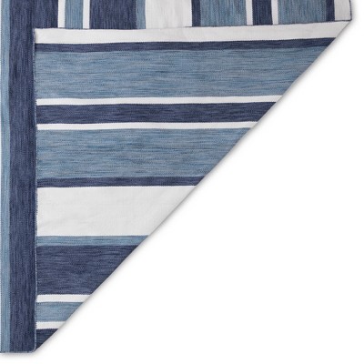 Nautical Navy Stripe 8' Square Handmade Indoor/Outdoor Rug