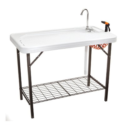 Seek SKFT-48S Deluxe Outdoor Fish and Game Cleaning Table with Quick Connect Faucet, Storage, and Mesh Shelving for Fishing, Hunting, and Camping