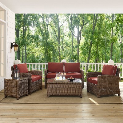 Bradenton 5-Piece Brown Wicker Outdoor Sofa Set with Red Cushions