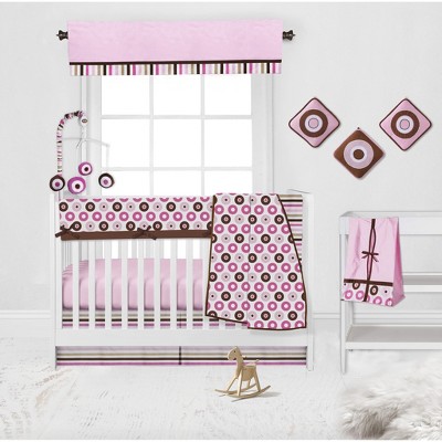 Bacati - Mod Dots Stripes Pink Fuschia Beige Chocolate 10 pc Crib Bedding Set with Long Rail Guard Cover