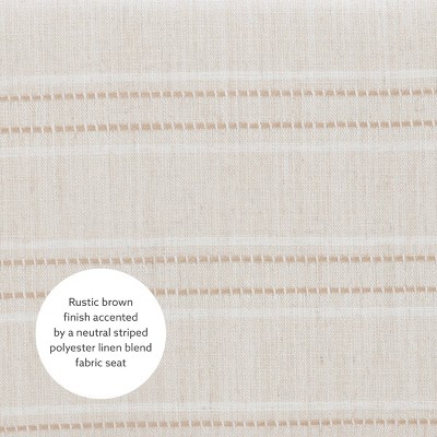 Natural Wood Backless Saddle Counter Stool with Striped Linen Seat