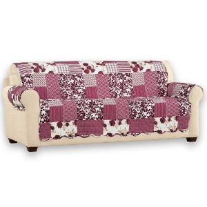 Collections Etc Langdon Reversible Quilted Patchwork Furniture Protector with Floral Accents and Scalloped Edges - 1 of 2