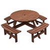 8-Person Outdoor Patio Fir Wood Round Picnic Dining Set with 4 Built-in Benches and Umbrella Hole - 2 of 4