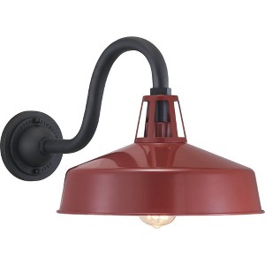 Progress Lighting Cedar Springs 1-Light Outdoor Wall Lantern in Red Aluminum with Black Gooseneck Arm and White Shade - 1 of 4