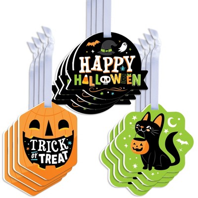 Big Dot of Happiness Jack-O'-Lantern Halloween - Assorted Hanging Kids Halloween Party Favor Tags - Gift Tag Toppers - Set of 12