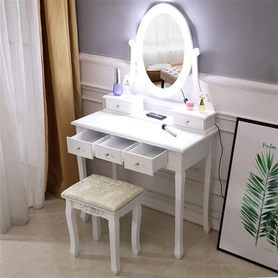 5-Drawer Dressing Table with Single Mirror with Light Bulb Household Accessories