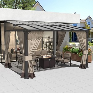 ALAULM Wall Mount Gazebo Outdoor Pergola, Hardtop Lean to Gazebo Canopy Awnings with Sloped Roof and Sturdy Steel Frame, for Patio, Deck, Backyard - 1 of 4