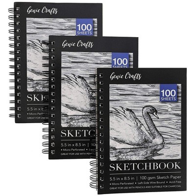 Genie Crafts 3-Pack 100 Ivory Color Sheets Art Sketchbook, Spiral Bound Drawing Sketch Pad, 8.5 x 5.5 in