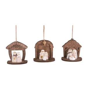 Transpac Resin Ply Wood Mini Nativity Ornament Set of 3 - Charming Tree Ornaments for Holiday Decor - 1 of 1
