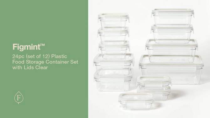 24pc (set of 12) Plastic Food Storage Container Set with Lids Clear - Figmint&#8482;, 2 of 8, play video