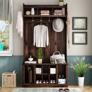 NicBex 39.4"L Coat Rack with Bench, 11 Open Storage Compartments, 6 Hooks, 3 in 1 Design Hall Tree, for Aisle, Living Room - 1 of 4