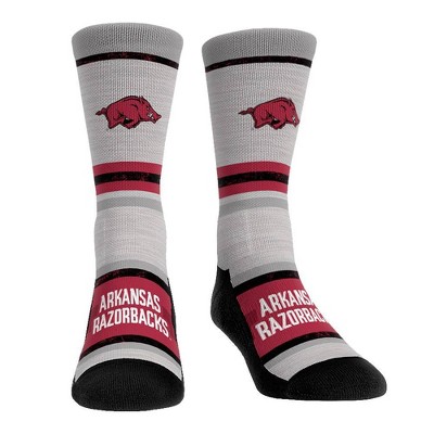 NCAA Arkansas Razorbacks Adult Cool Gray Block Crew Socks - L/XL