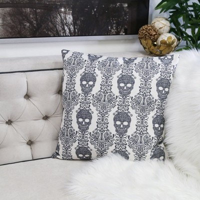 NicBex 20" Gothic Damask/Baroque Skull Throw Pillow,Square Couch Pillows with Hidden Zipper,Jacquard Cotton Linen Decorative Pillows for Bed,Gray
