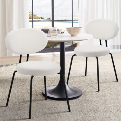 Set of 2 Mid-Century Modern Dining Chairs with Curved Backrest and Metal Legs, Upholstered Kitchen Side Chairs with Round Seat