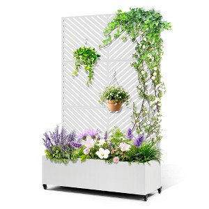 TOAOTBNBO Metal Raised Garden Bed with Parallel Lines Pattern, Outdoor Planter Box with Wheels, Modern Privacy Screen for Garden and Patio - 1 of 4