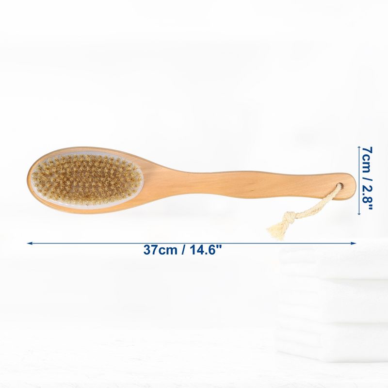 Unique Bargains Double Sided Bath Brush Wood Back Scrubber with Long Handle for Shower 14.6 Inches Brown 1 Pcs, 4 of 7