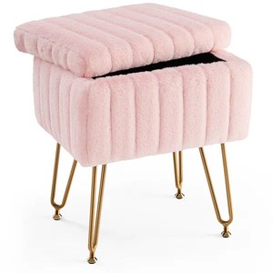 Vanity Stool with Hidden Storage, Upholstered Makeup Ottoman Stool ...