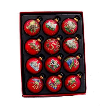 Kurt Adler 65mm 12 Days of Christmas Decorative Glass Balls, 12 Piece Set