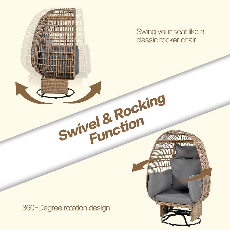 Nellie Patio Wicker Swivel Chairs, Rocking Function Egg Patio Chair with Cushions, Outdoor Furniture - Maison Boucle, 5 of 10