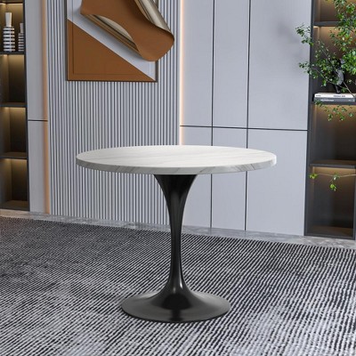 Verve 36" Round Sintered Stone Table with Black Steel Base