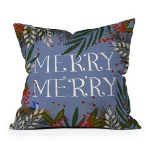 16"x16" Joy Laforme Christmas 'Merry Merry' Wreath Square Throw Pillow Beige - Deny Designs - 1 of 4