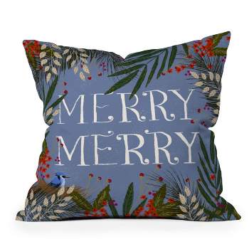 16"x16" Joy Laforme Christmas 'Merry Merry' Wreath Square Throw Pillow Beige - Deny Designs