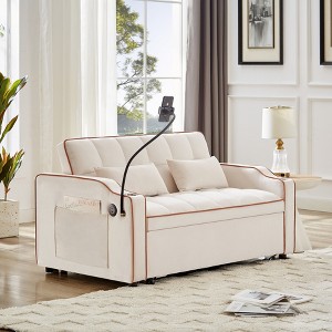 TiramisuBest 3-in-1 Foldable Velvet Sofa Bed with Adjustable Backrest, USB Port, Swivel Phone Stand & Ashtray,Pink - 1 of 4