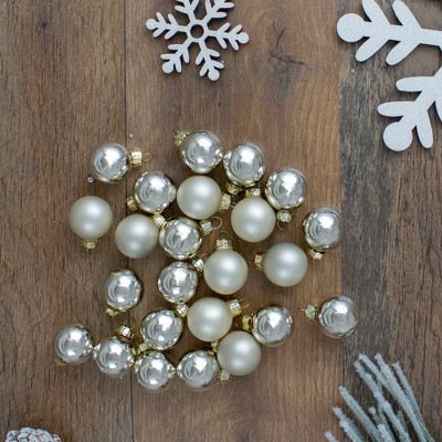 Champagne Gold Shiny and Matte Glass Ball Ornament Set, 1" (25mm), 24-Piece