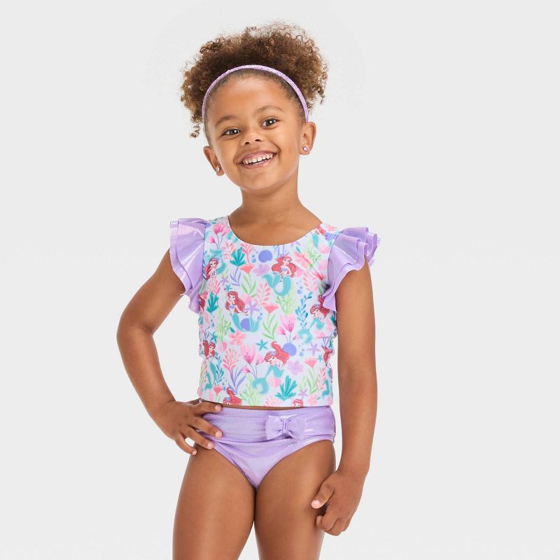 Toddler Girls' Disney Ariel Flutter Sleeve Tankini Set - Purple, 1 of 4