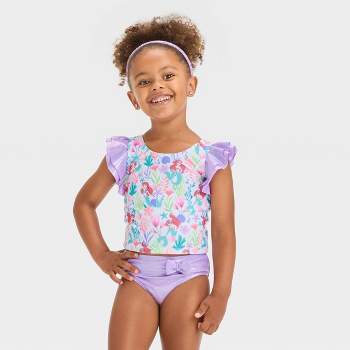 Toddler Girls' Disney Ariel Flutter Sleeve Tankini Set - Purple