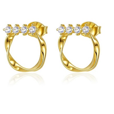 Molenia Convertible CZ Hoop Stud Earrings, 14K Gold Plated 925 Sterling Silver Dainty Double-Wear Earrings for Women, Elegant Personalized Gift