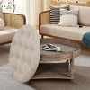 LIVAREEmlen Large Round Waterproof Ottoman Upholstered Coffee Table 2 Tier Oversized Button with Wooden Shelf Storage for Living Room - 3 of 4